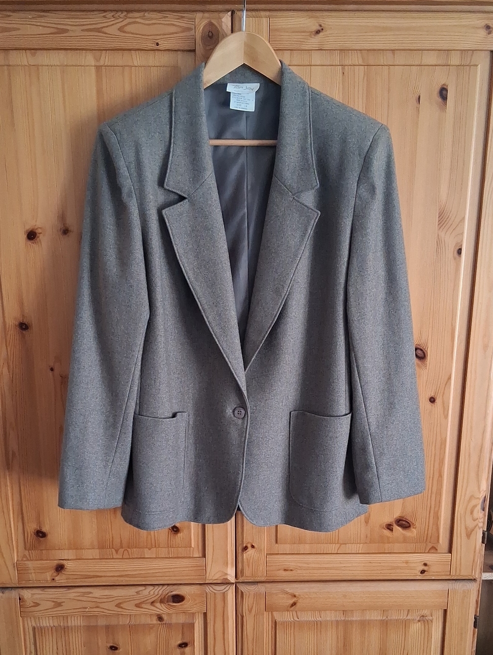 TanJay Vintage Gray Wool Blend  Single-Button Made In USA Blazer Size 14
